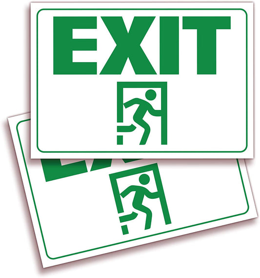 10"x7" 2Pcs Exit Signs Stickers Premium Self-Adhesive Vinyl, Indoor and Outdoor