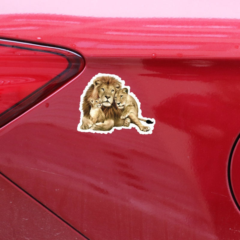 13.7CM*10.5CM Lion Family Interesting Personality PVC Car Sticker Decal Graphical