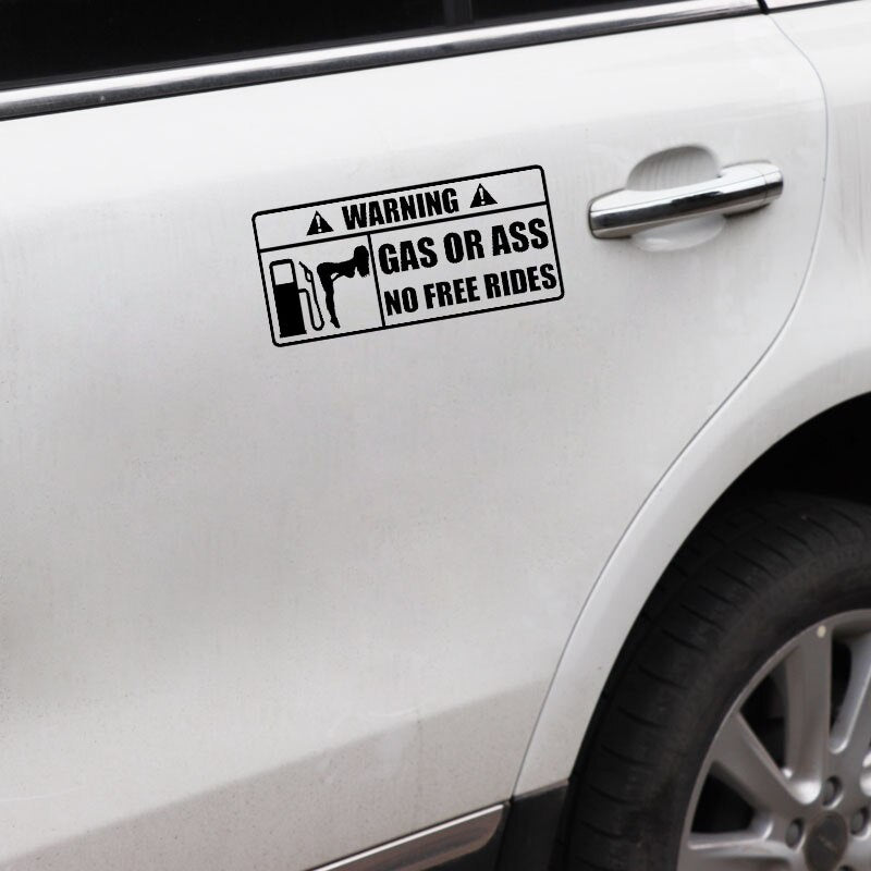 15CM*7CM Creative WARNING Gas Or Ass Vinyl Car Sticker Decal Black Silver Accessories C11-2135