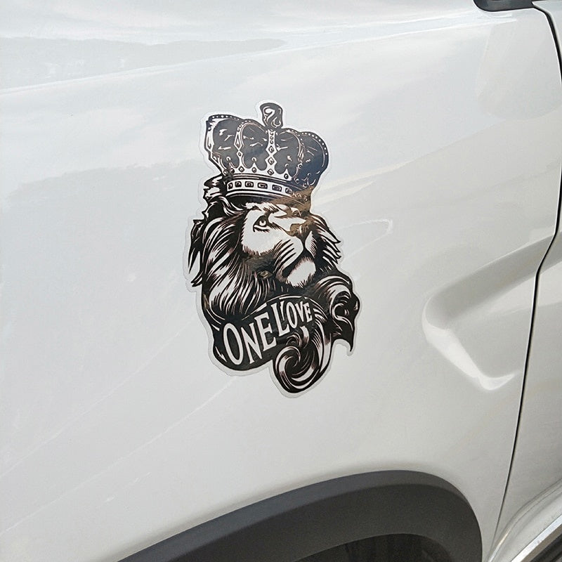10*15.3CM One Love Lion Crown PVC High Quality Animal Car Sticker