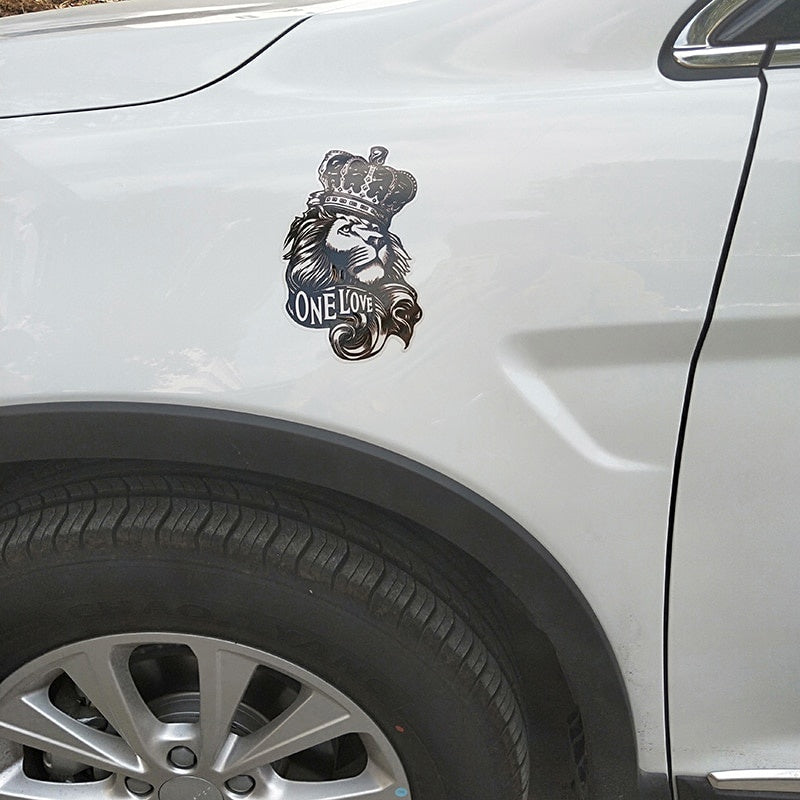 10*15.3CM One Love Lion Crown PVC High Quality Animal Car Sticker
