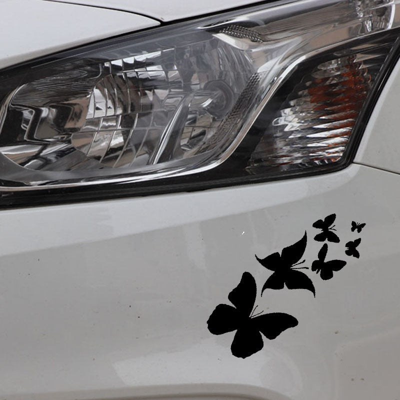 6CM*13.7CM Decal Vinyl Butterfly Hibiscus Flower Car Sticker Black/Silver C24-0029