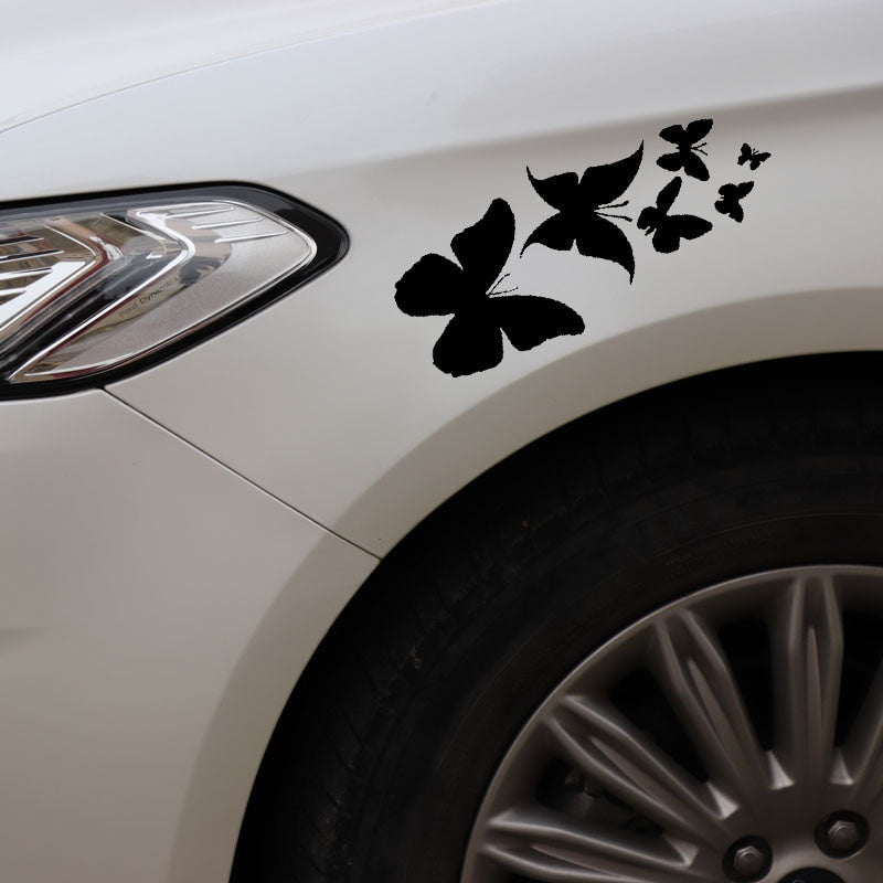 6CM*13.7CM Decal Vinyl Butterfly Hibiscus Flower Car Sticker Black/Silver C24-0029