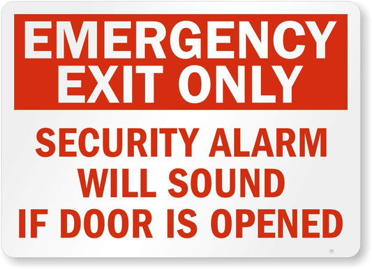 Emergency Exit Only Sign Sticker- Security Alarm Will Sound If Door Is Opened" Label