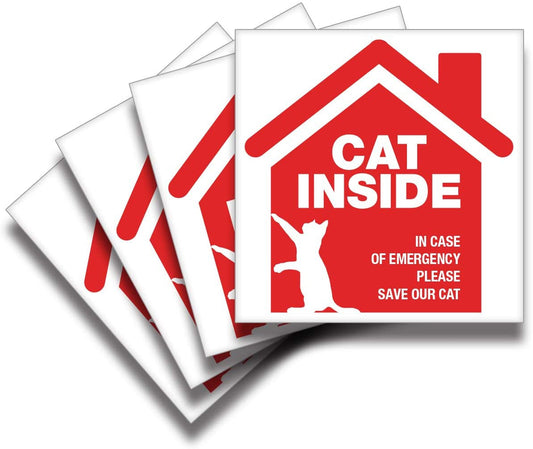 5"x5" 4Pcs Cat Inside Alert Signs Stickers Premium Self-Adhesive Vinyl, Weather, Scratch, Water and Fade Resistance, Indoor and Outdoor