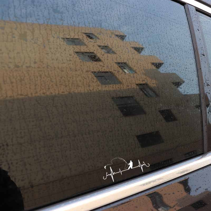 16.7CM*7.7CM Car Sticker Heart Fishing Vinyl Decal Black/Silver C24-0642