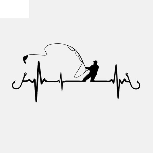 16.7CM*7.7CM Car Sticker Heart Fishing Vinyl Decal Black/Silver C24-0642