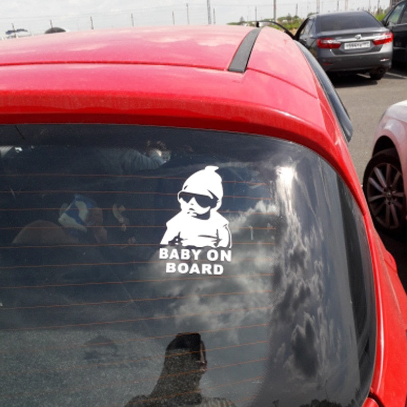 14*9CM BABY ON BOARD Cool Rear  Sunglasses Child Car Stickers Warning Decals Black/Silver CT-465