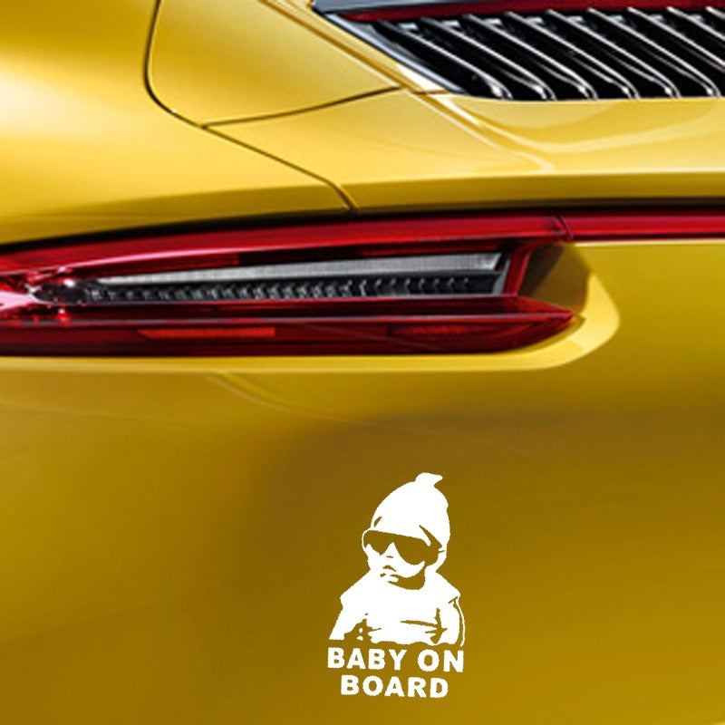 14*9CM BABY ON BOARD Cool Rear  Sunglasses Child Car Stickers Warning Decals Black/Silver CT-465