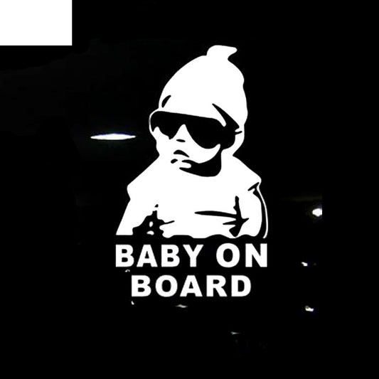 14*9CM BABY ON BOARD Cool Rear  Sunglasses Child Car Stickers Warning Decals Black/Silver CT-465