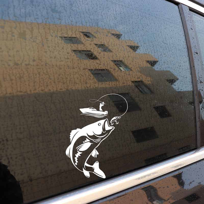 12.3CM*17.1CM Interesting Fishing Fisherman Hobby Fish Boat Car Stickers Vinyl Decal S9-0720