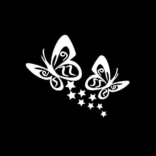 14CM*11.1CM  BUTTERFLY And Stars Vinyl Car Sticker Decals Black/Silver C3-0712