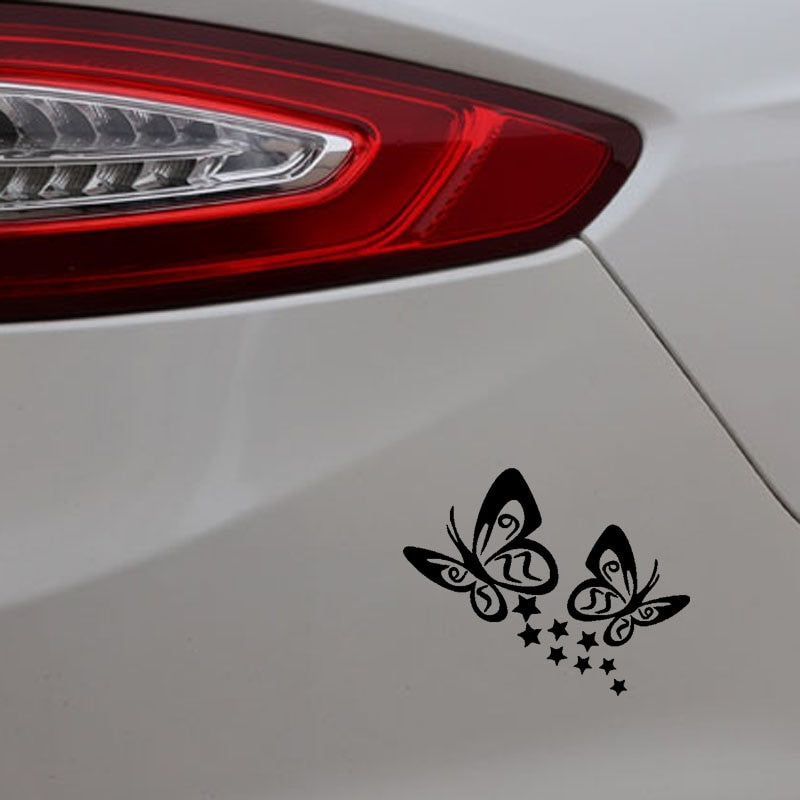 14CM*11.1CM  BUTTERFLY And Stars Vinyl Car Sticker Decals Black/Silver C3-0712