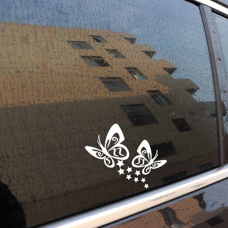 14CM*11.1CM  BUTTERFLY And Stars Vinyl Car Sticker Decals Black/Silver C3-0712