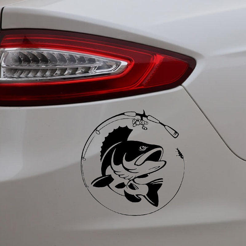 14.1CM*14.3CM Fishing Rod Hobby Fish Vinyl Car Sticker S9-0145