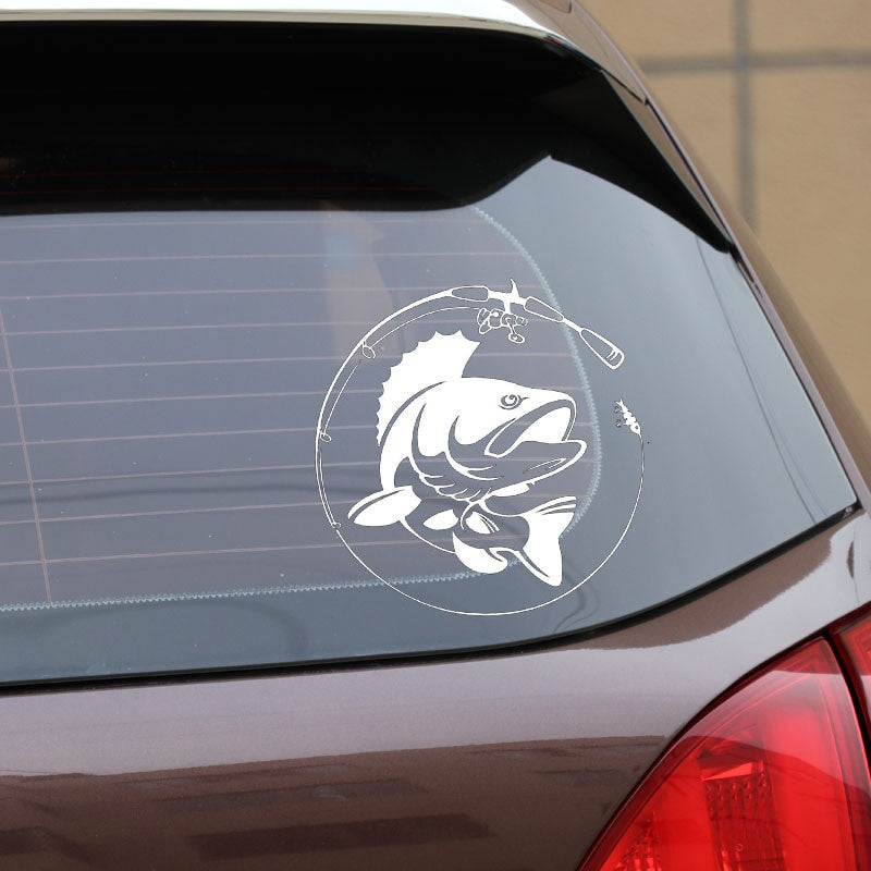 14.1CM*14.3CM Fishing Rod Hobby Fish Vinyl Car Sticker S9-0145