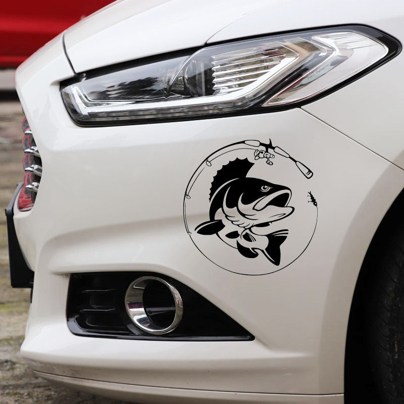 14.1CM*14.3CM Fishing Rod Hobby Fish Vinyl Car Sticker S9-0145