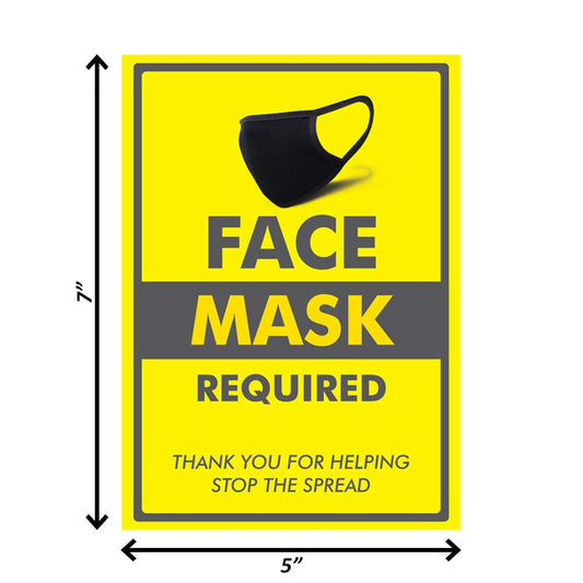 5"x7" (Pack of 6) Face Mask Required Sign Stickers Wall Window Decals Wear Mask Signage
