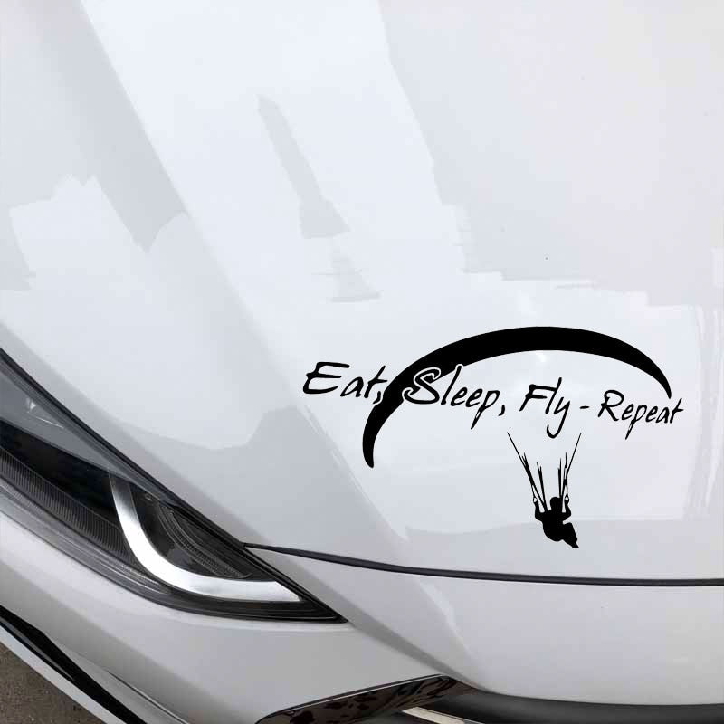18.3CM*10.6CM PARAGLIDING Eat Sleep Fly Repeat Fashion Stickers Decals Car Styling Black/Silver High-quality C31-0327