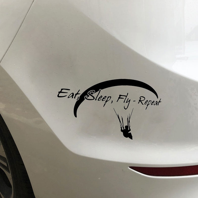 18.3CM*10.6CM PARAGLIDING Eat Sleep Fly Repeat Fashion Stickers Decals Car Styling Black/Silver High-quality C31-0327