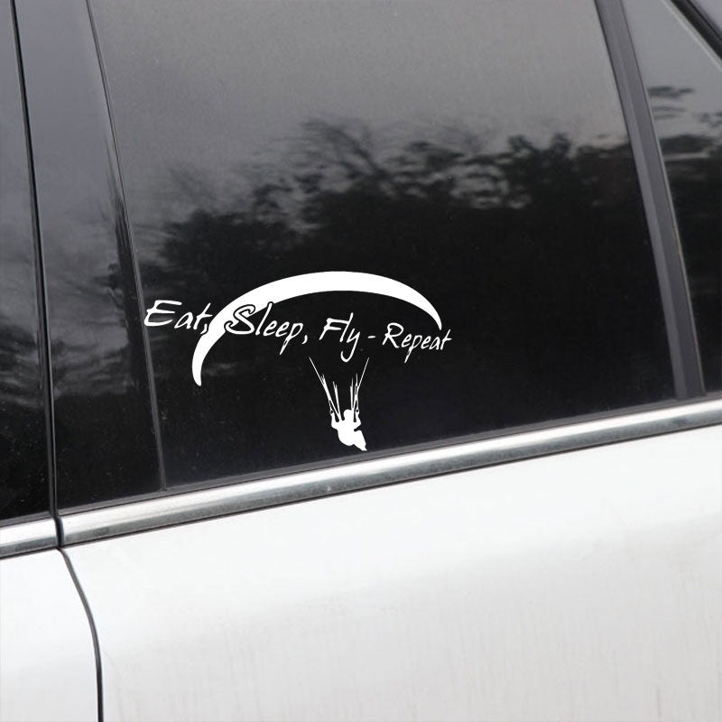 18.3CM*10.6CM PARAGLIDING Eat Sleep Fly Repeat Fashion Stickers Decals Car Styling Black/Silver High-quality C31-0327