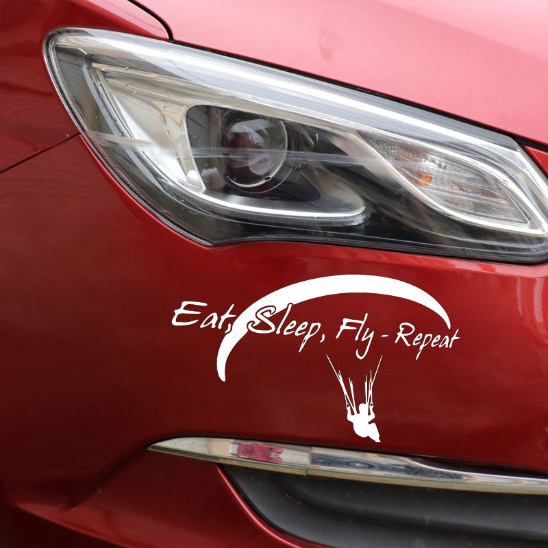 18.3CM*10.6CM PARAGLIDING Eat Sleep Fly Repeat Fashion Stickers Decals Car Styling Black/Silver High-quality C31-0327