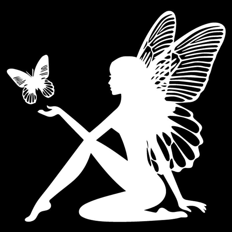 19CM*18.4CM Butterfly Fairy Car Sticker Fantasy Car Decal Vinyl Decor Black/Silver C24-0332