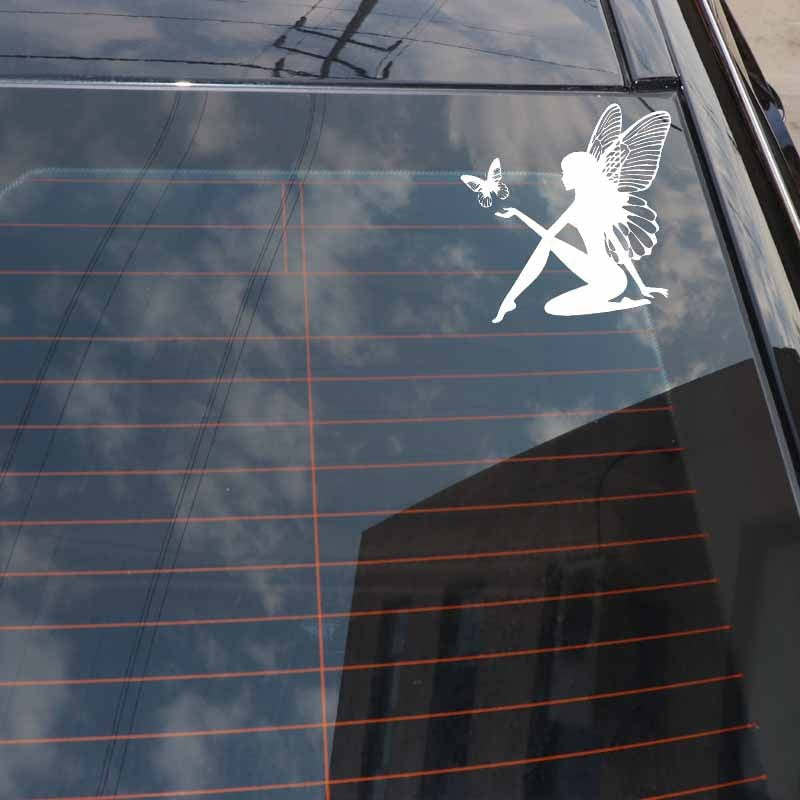 19CM*18.4CM Butterfly Fairy Car Sticker Fantasy Car Decal Vinyl Decor Black/Silver C24-0332