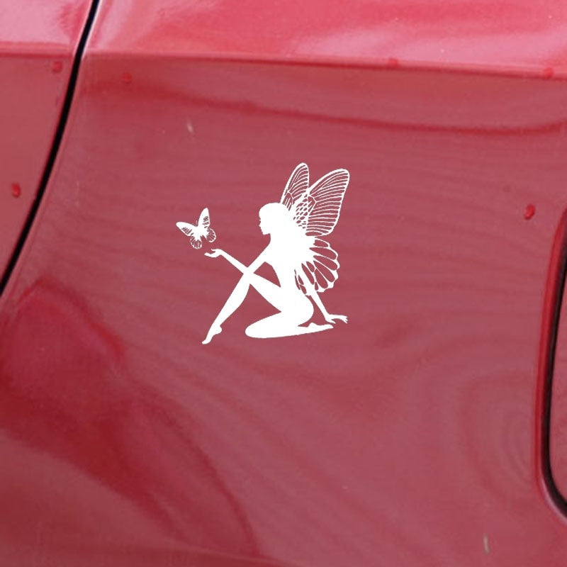 19CM*18.4CM Butterfly Fairy Car Sticker Fantasy Car Decal Vinyl Decor Black/Silver C24-0332