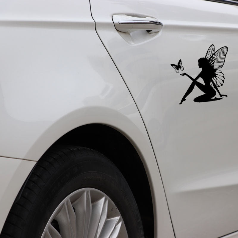 19CM*18.4CM Butterfly Fairy Car Sticker Fantasy Car Decal Vinyl Decor Black/Silver C24-0332