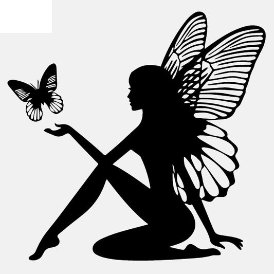 19CM*18.4CM Butterfly Fairy Car Sticker Fantasy Car Decal Vinyl Decor Black/Silver C24-0332