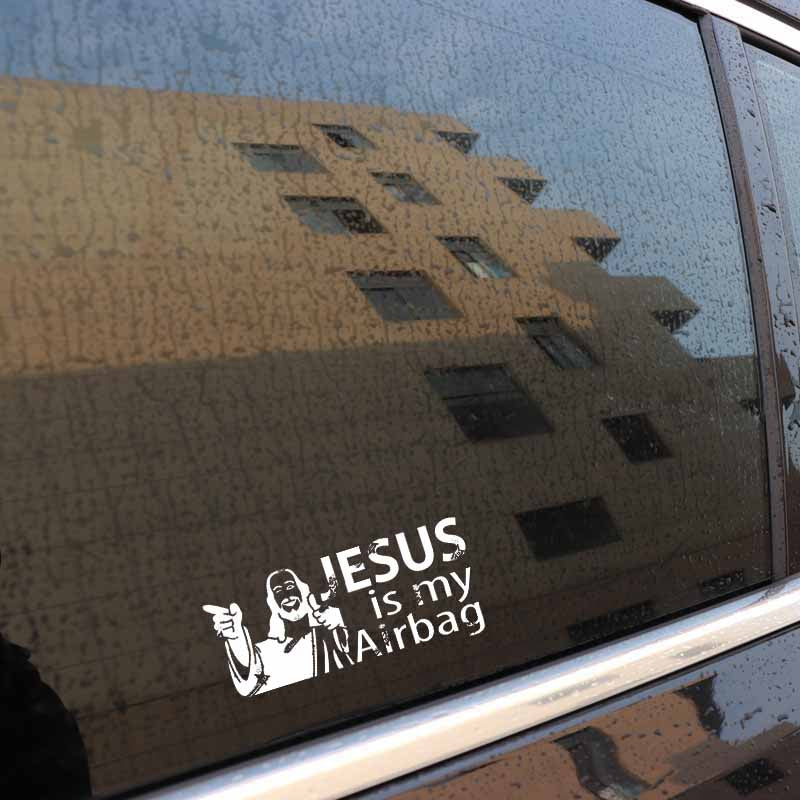 12.7CM*5.8CM JESUS IS MY AIRBAG  Vinyl Car Motorcycle Sticker Decals Black/Silver C13-000144