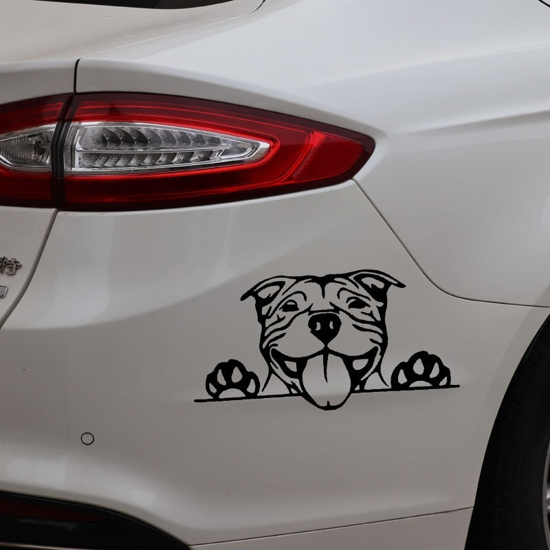 15.7X8.2CM Funny Car Sticker Paws Up Pitbull Bully Dog Decal Vinyl Decor Black/Silver C24-1577