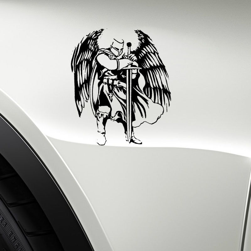12.3*15CM Handsome Warrior Knight Angel Decal Black/Silver Covering The Body Silhoutte Car Sticker Vinyl C20-1568