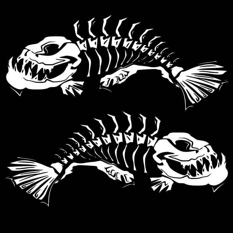 21.6*18.7CM 1Pair Skeleton Fish Door Decoration Decals Classic Stylish Car Styling Stickers Accessories C6-0619
