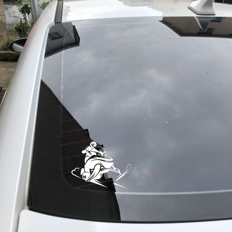 17.4CM*13.9CM Snowmobile Rider Vinyl Car Body Stickers Funny Car Styling Window Accessories Black/Silver C31-0520