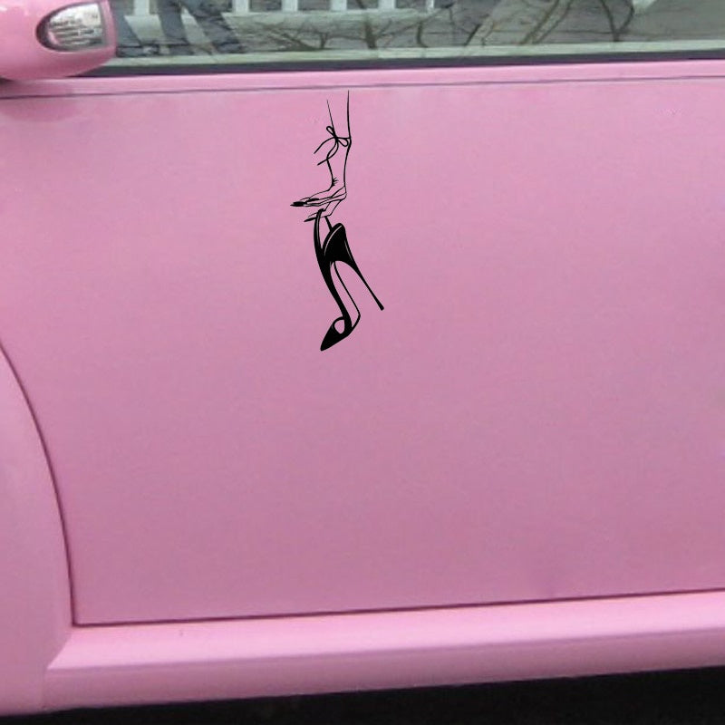 5.1*14.1CM Woman Hand Stilettos Shoe Lady Girl Manicure Vinyl Car-styling Decals Car Sticker Black Silver Accessor C20-0068