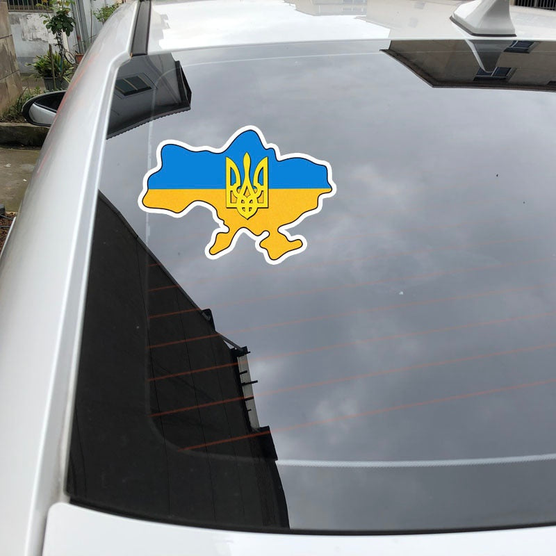 14.9CM*10.3CM Ukraine Flag Trident Car Sticker Map Decal Ukrainian Car Accessories