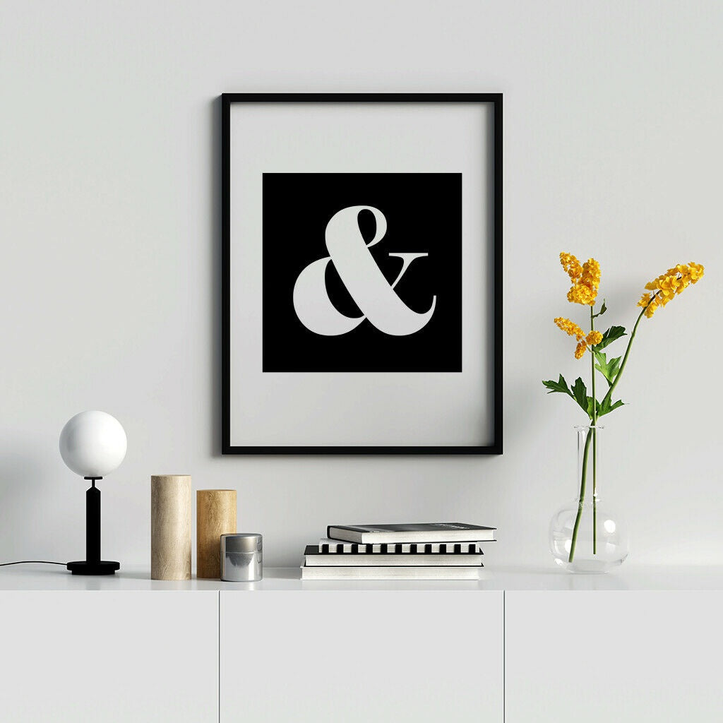 Black And White Ampersand Fashionable Print Bedroom Wall Art Home Décor No Frame