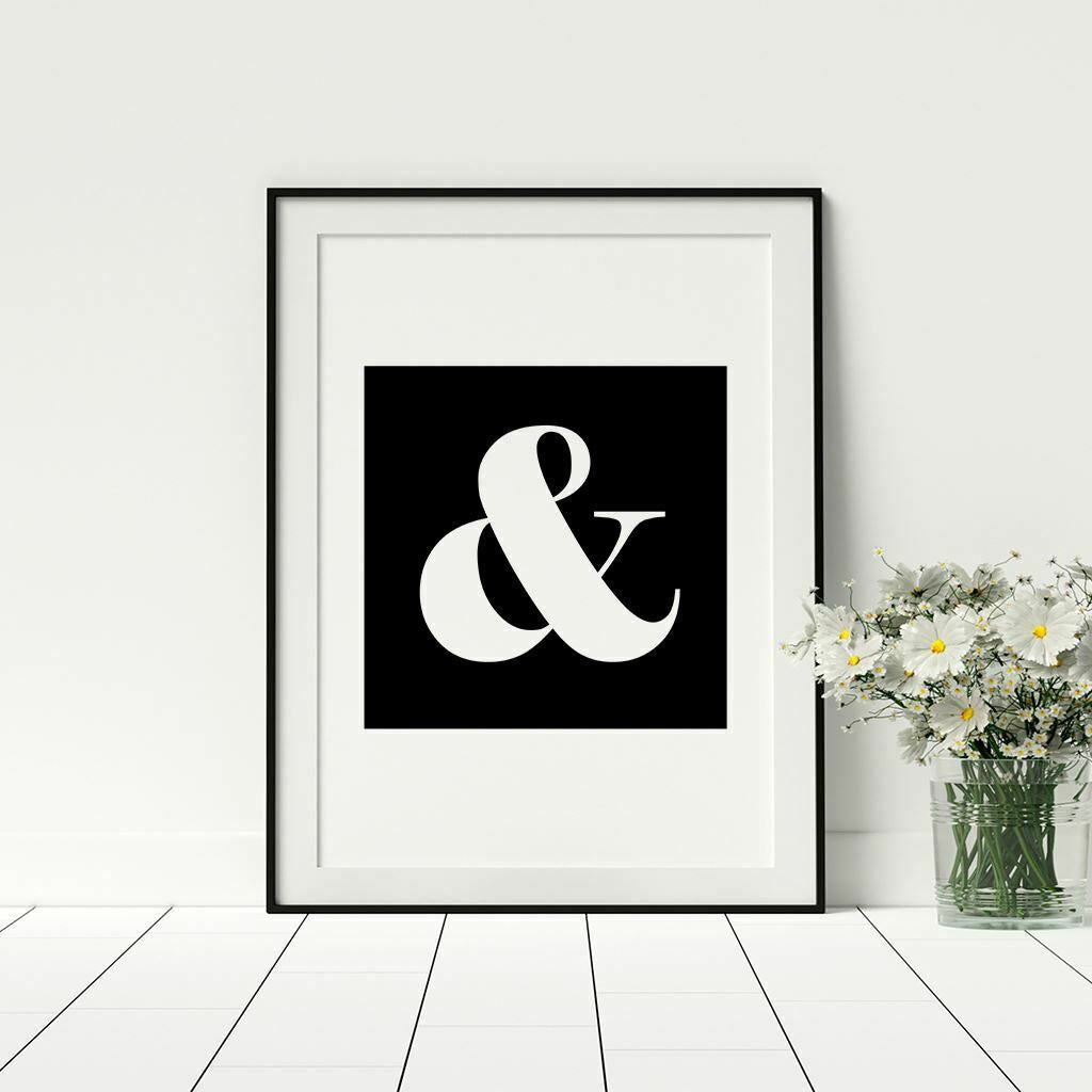 Black And White Ampersand Fashionable Print Bedroom Wall Art Home Décor No Frame