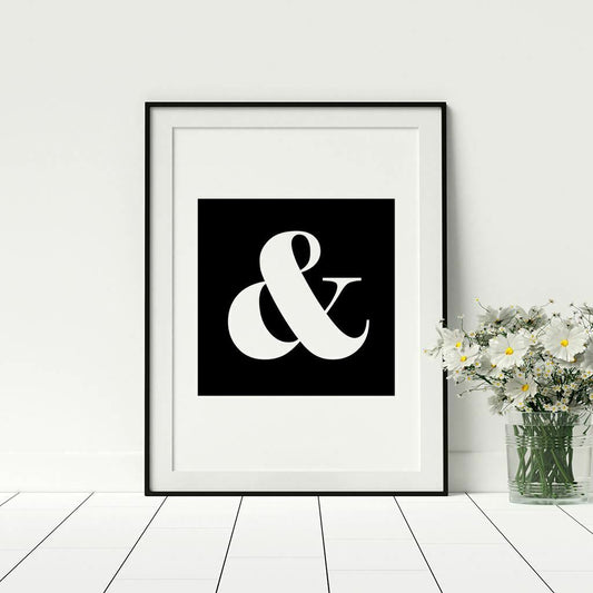 Black And White Ampersand Fashionable Print Bedroom Wall Art Home Décor No Frame