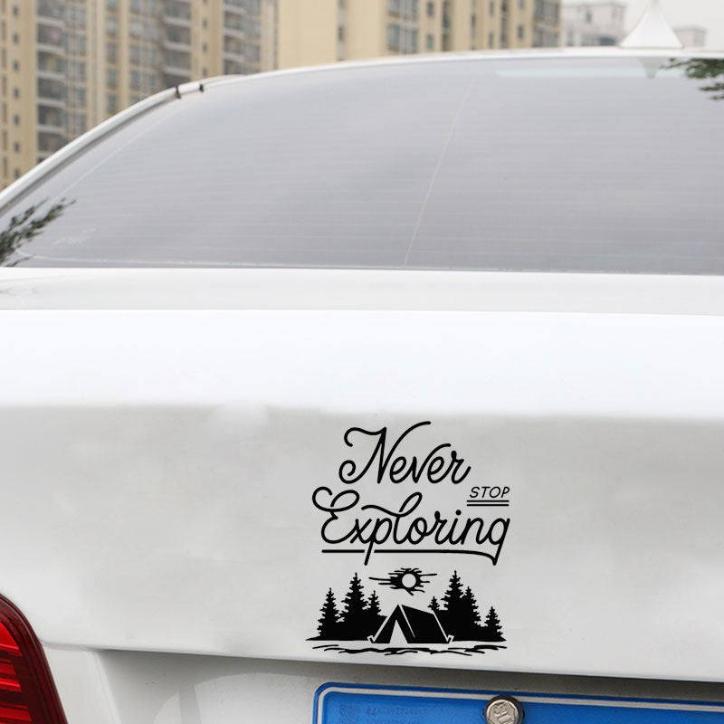 15CM*17.1CM Never Stop Exploring Camping Camp Travel Creative Decorate Car Stickers Body Of Car Vinyl Decal C31-0297