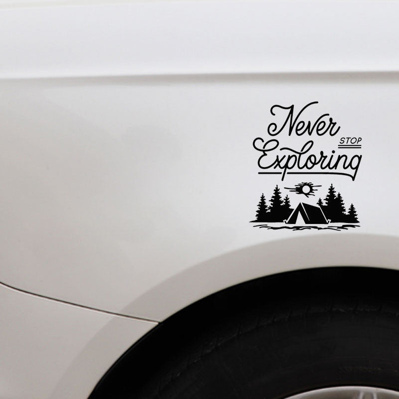 15CM*17.1CM Never Stop Exploring Camping Camp Travel Creative Decorate Car Stickers Body Of Car Vinyl Decal C31-0297
