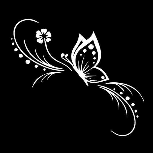 13.6CM*11.9CM Butterfly Flower Car Sticker Decoration Floral Art Vinyl Decal Black/Silver C24-0249