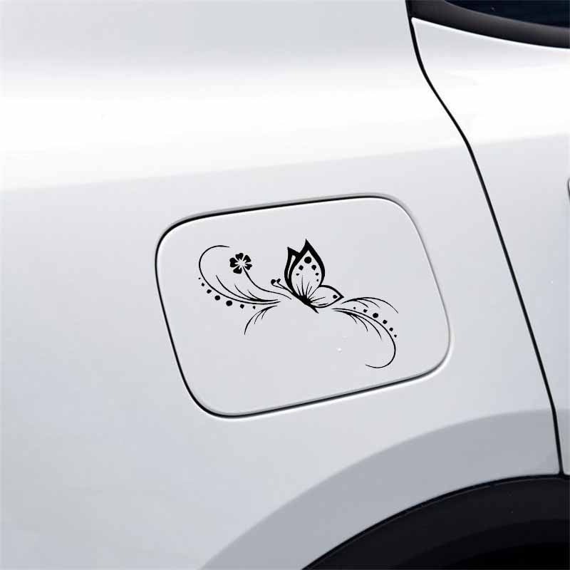 13.6CM*11.9CM Butterfly Flower Car Sticker Decoration Floral Art Vinyl Decal Black/Silver C24-0249