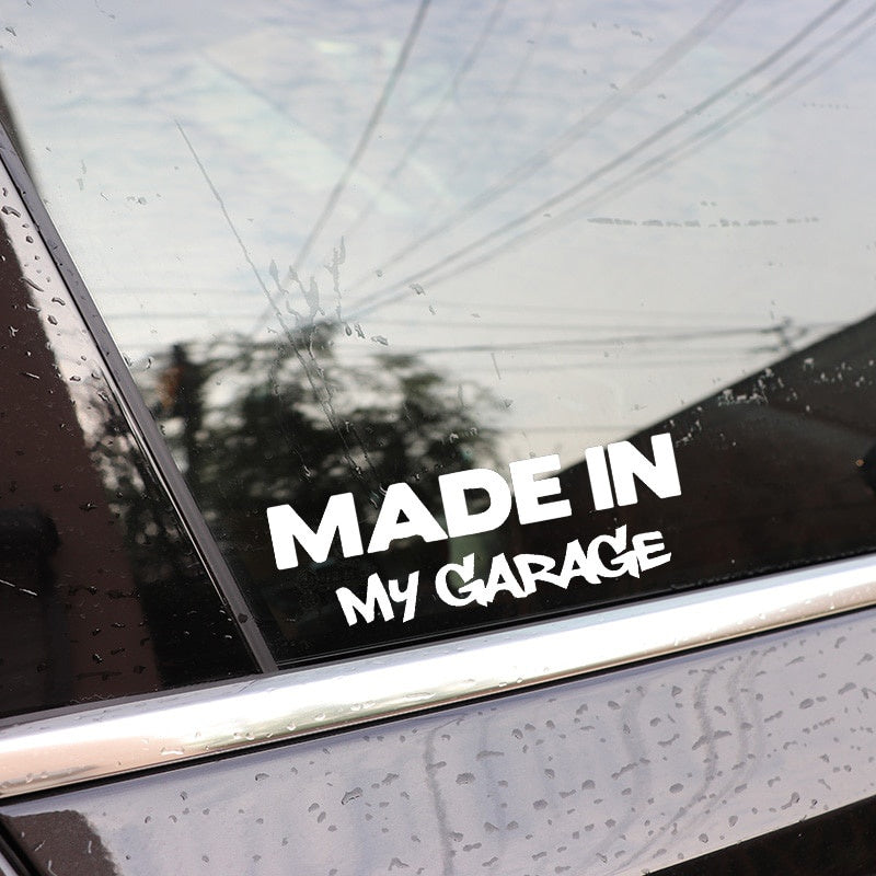 17.8*5.9CM MADE IN MY GARAGE Funny Car Styling Car Stickers Decal Car Styling Motorcycle Body Cool Covers Black/Silver C9-0581
