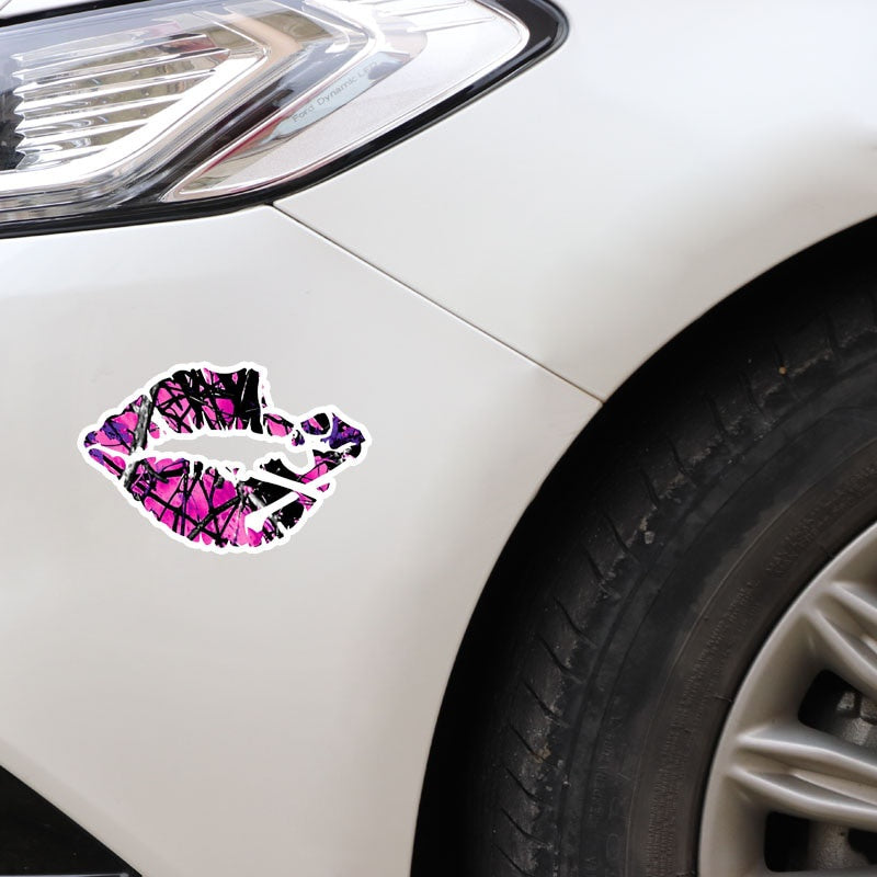 10CM*15.5CM Car Personality Girl Camo Skull LIps Decal Stickers Motorcycle Accessories
