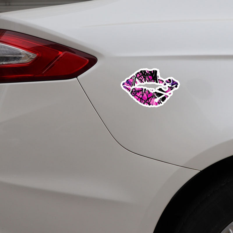 10CM*15.5CM Car Personality Girl Camo Skull LIps Decal Stickers Motorcycle Accessories