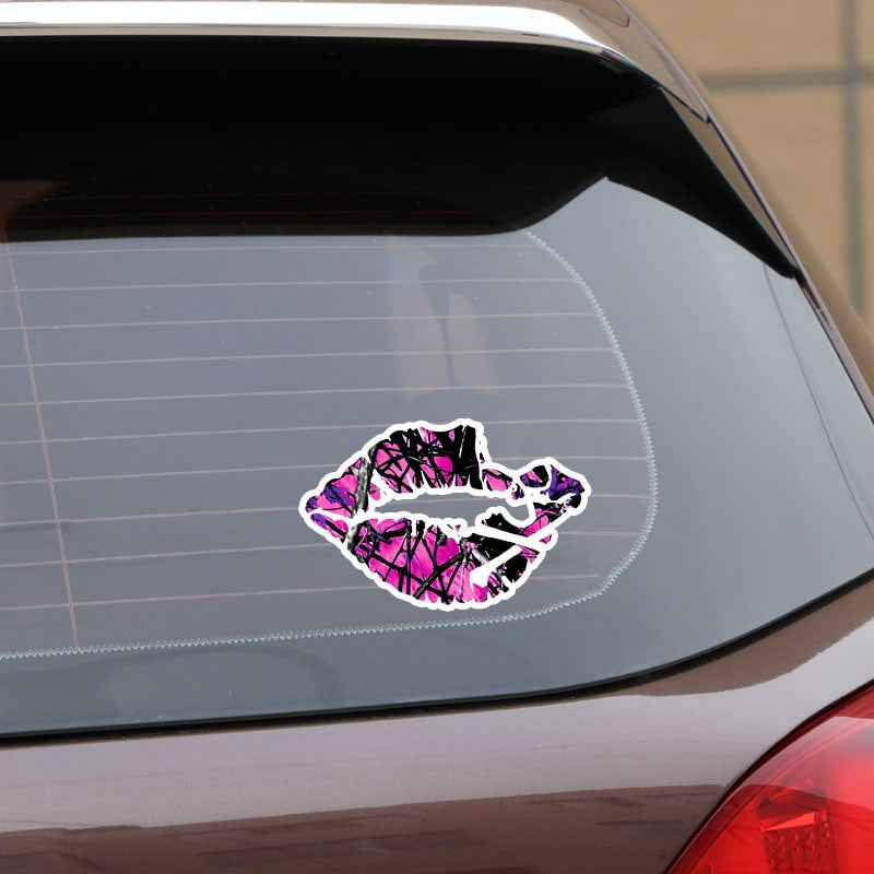 10CM*15.5CM Car Personality Girl Camo Skull LIps Decal Stickers Motorcycle Accessories