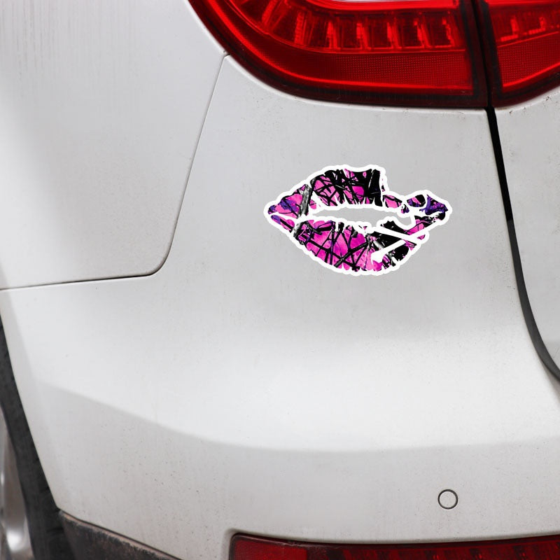 10CM*15.5CM Car Personality Girl Camo Skull LIps Decal Stickers Motorcycle Accessories